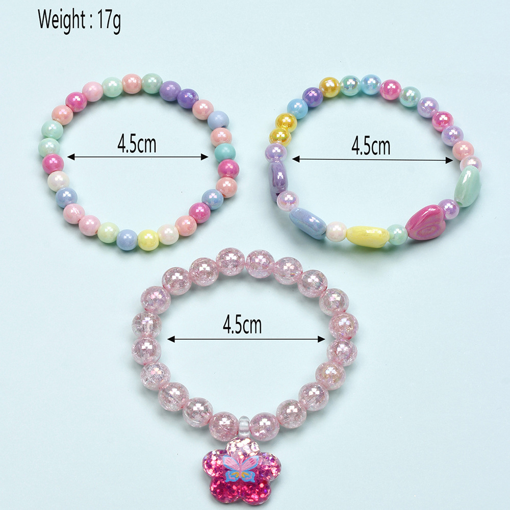 Simple Style Heart Shape Flower Plastic Beaded Girlu0027S Bracelets 3 Pieces