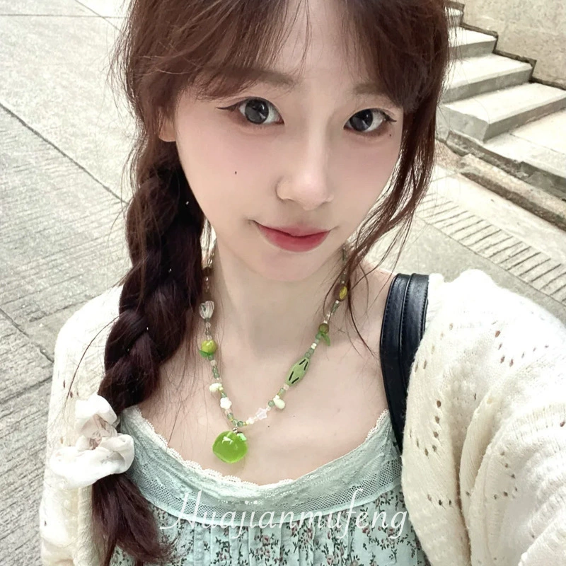 Ожерелье с подвеской в ​​виде лесного яблока «Зеленый яблочный сад», аксессуары, женская прозрачная и милая цепочка на ключицу