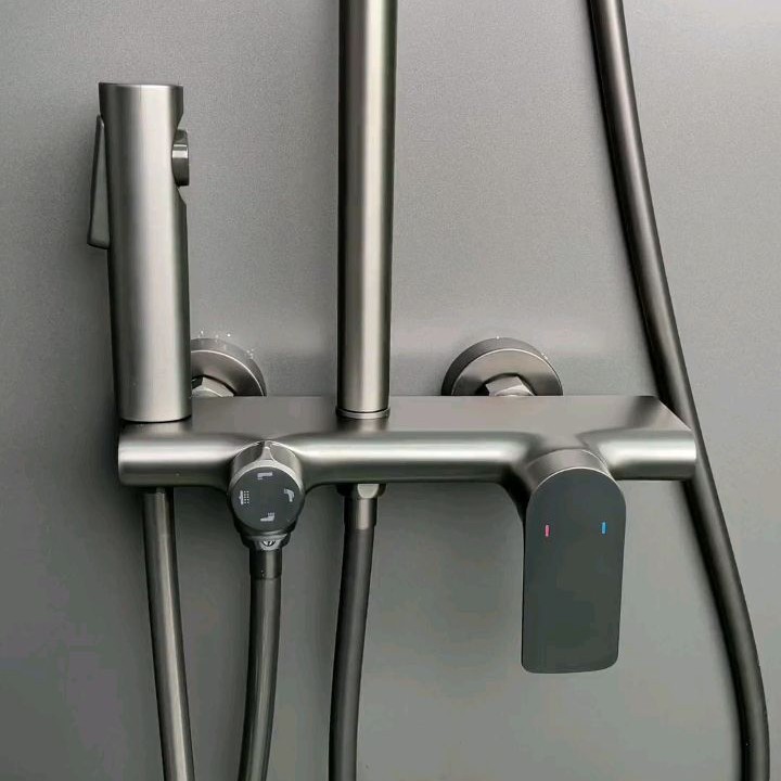 Shower Set: Premium All-Copper Pressurized Shower Set with Hot and Cold Water Faucet, Concealed Installation, Cream White and Gun Gray