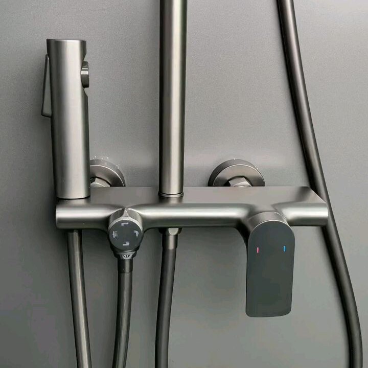 Shower Set: Premium All-Copper Pressurized Shower Set with Hot and Cold Water Faucet, Concealed Installation, Cream White and Gun Gray