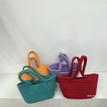 跨境爆款时尚潮流手工编织棉绳度假包小众旅游单肩手拎百搭托特包