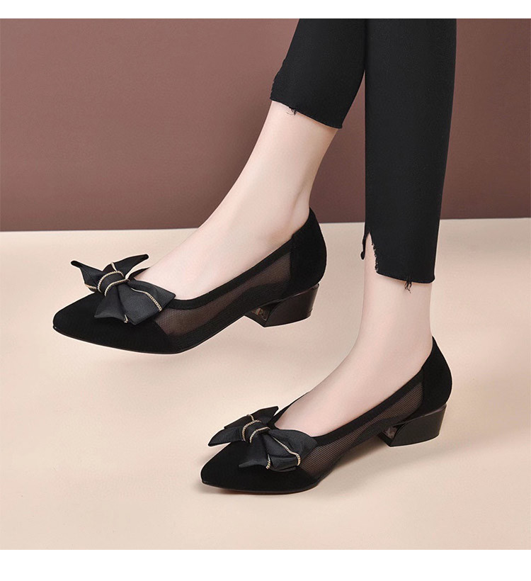 Giày ballet nữ mũi nhọn đế bằng da thật lưới thoáng khí — Màu đen gót 5cm chi tiết 5