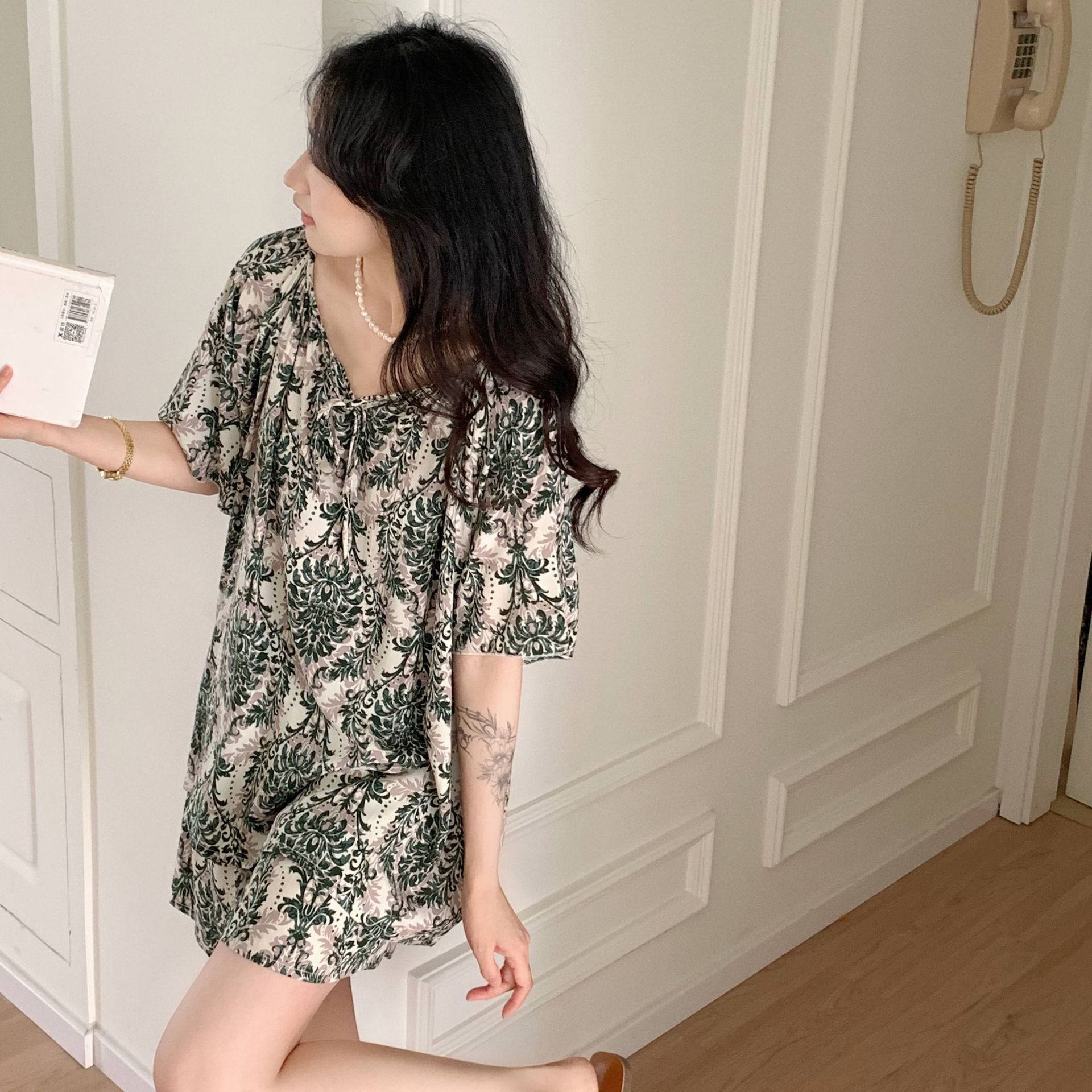 ¡Ropa para dormir! Pijama de seda de algodón pantalones cortos de verano para mujer