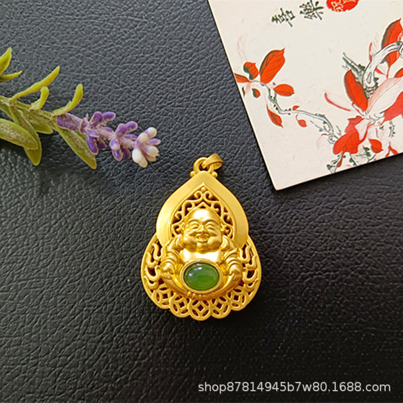 상감 된 Hetian 옥 부처님 누드 펜던트 (37*29mm)