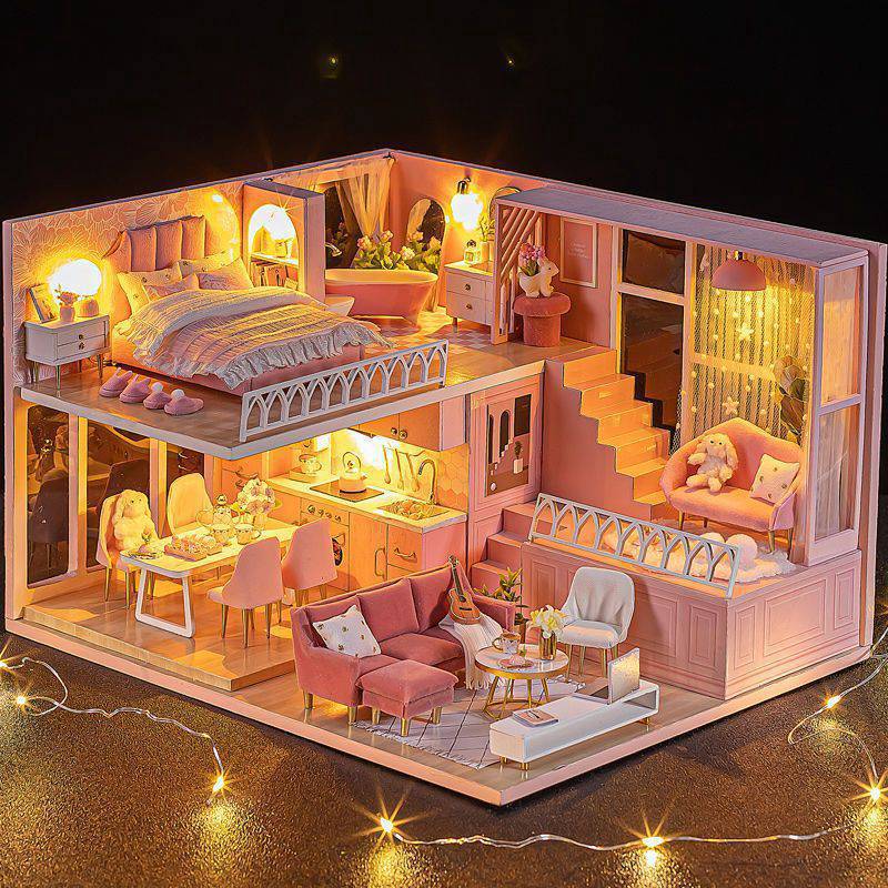 Cabin House Handmade Children's Toy Doll House Puzzle Assembled Model Birthday Gift Girl