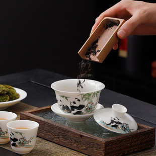 Dehua White Porcelain Kung Fu Tea Set Mutton Fat Jade Tea Set Cover Bowl Gift Box Business Souvenir Can Be Customized