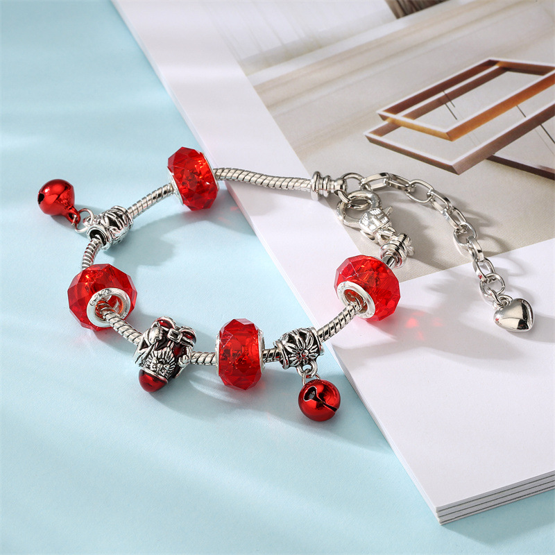 Popular europeo y americano de aleación de cuentas de cristal ajustable electrochapado Santa Claus pulsera de Navidad fabricante en stock