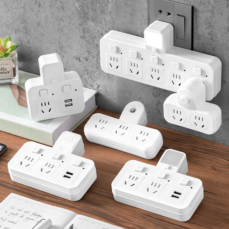 Wireless intelligent lightning protection socket conversion plug row one turn multi-expansion USB converter row with night light