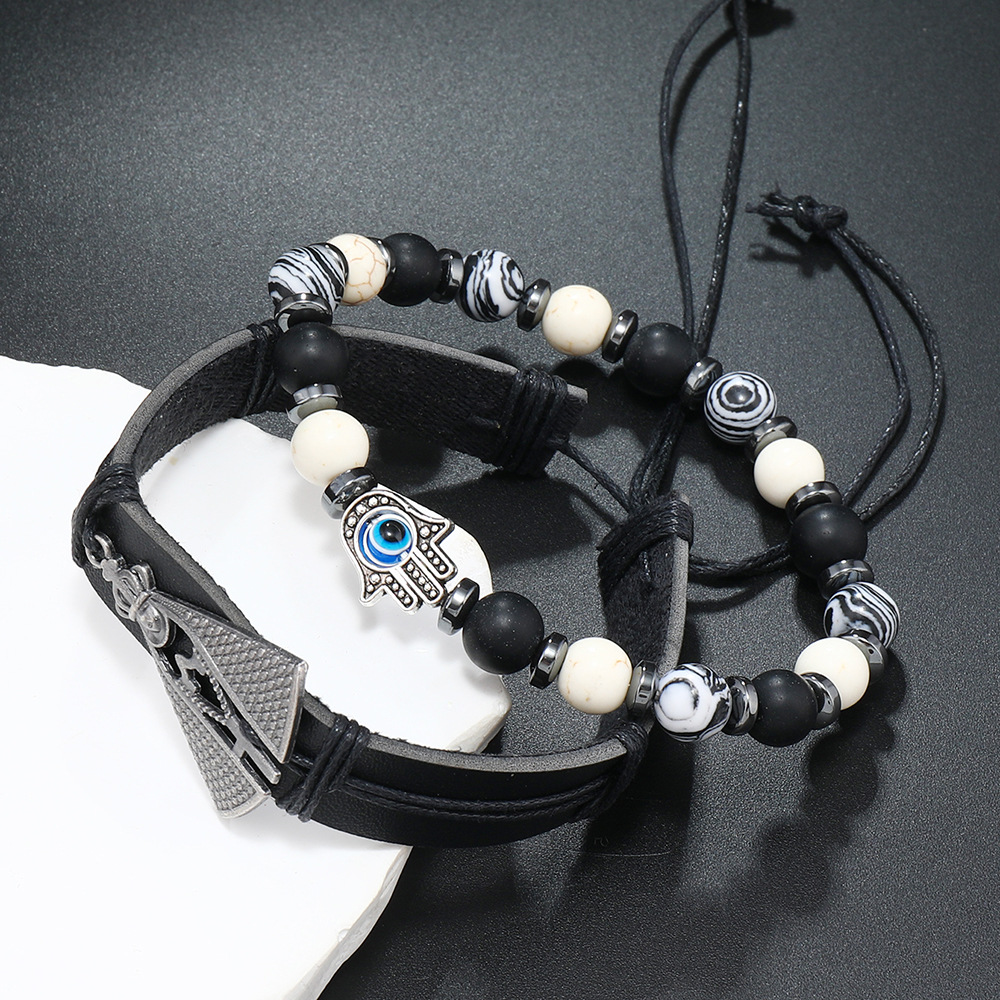 Retro Devil's Eye Palm Pu Leather Beaded Unisex Bracelets display picture 31