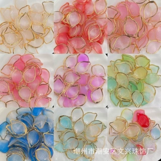 15*22mm果冻双色烫金荷花花瓣手工diy饰品辅料配件网红供应现货