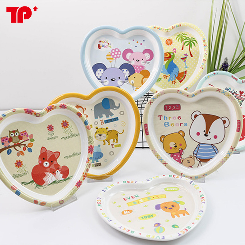 Amazon factory supply melamine tableware Cartoon creative light food fruit simple meal plate heart-shaped flat plate wholesale