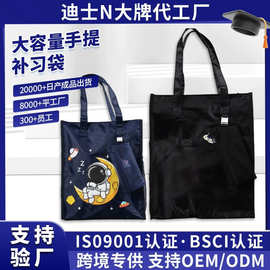 卡通可爱小学生帆布手提袋单肩斜挎辅导班作业试卷收纳补习袋