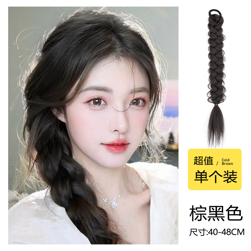 ウィッグ三つ編み女性用ヘアゴムレースダブルツイストハイポニーテールダブルブレイズロングブレイズローポニーテールグリッパーヘアアクセサリー|undefined