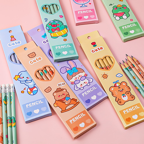 Cute cartoon boxed 2b pencils for primary school students with high appearance set colored lead HB pencil cultural stationery wholesale