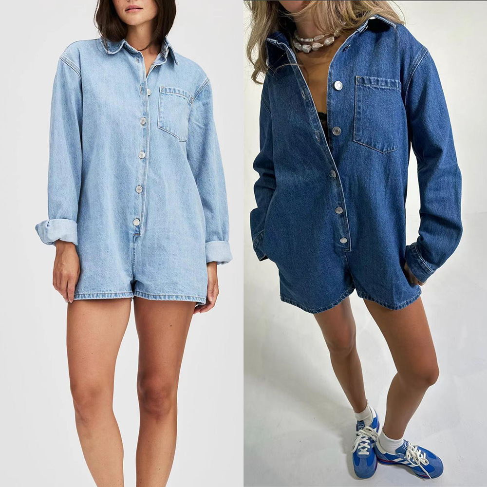2024 Europa y Estados Unidos transfronterizos otoño nuevos productos hipster callejero con solapa de manga larga pantalones cortos jeans 32118 - 1