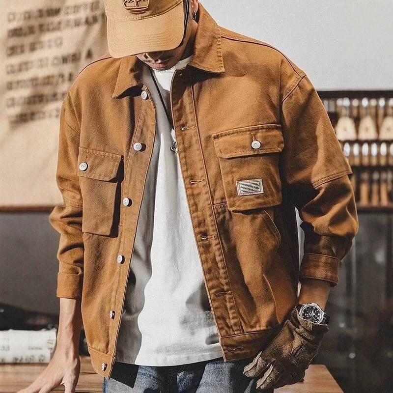 American-style heavyweight vintage denim jacket, men's loose fit, trendy and versatile, stylish and cool, workwear denim jacket American-style heavyweight vintage denim jacket, men's loose fit, trendy and versatile, stylish and cool, workwear denim jacket