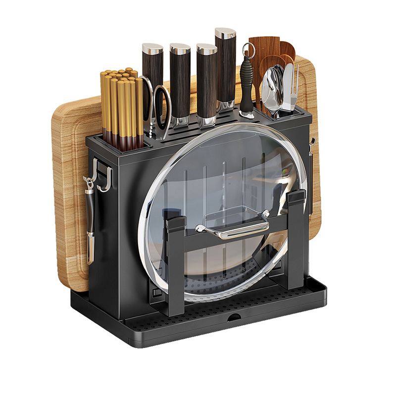 Estante de cuchillo de acero inoxidable estante de almacenamiento de cocina montado en la pared estante de almacenamiento de cuchillos tabla de cortar palillos tubo de cuchillo de cocina estante de tabla de cortar integrado