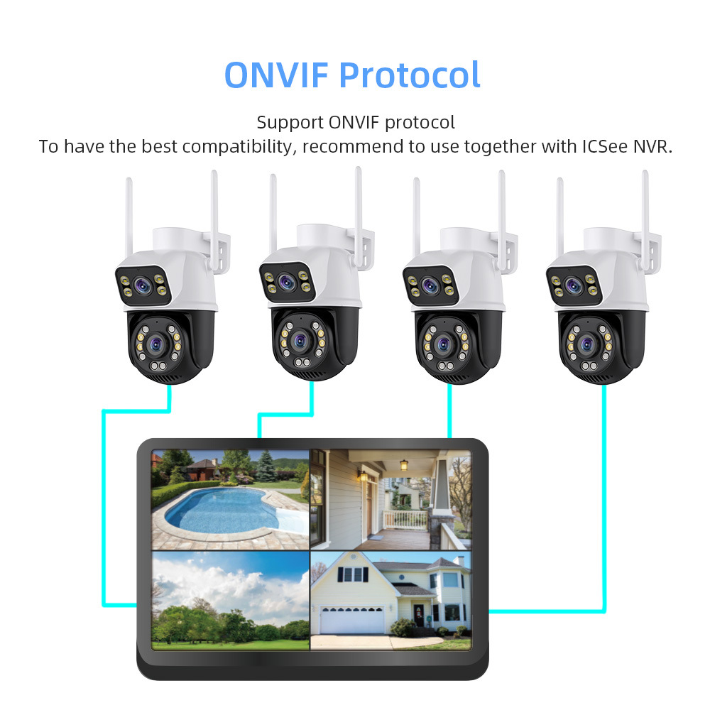 ICSEE 8MP WiFi NVR Seti Çift Lens PTZ IP Kamera 8CH Akıllı Ev Gece Görüşü