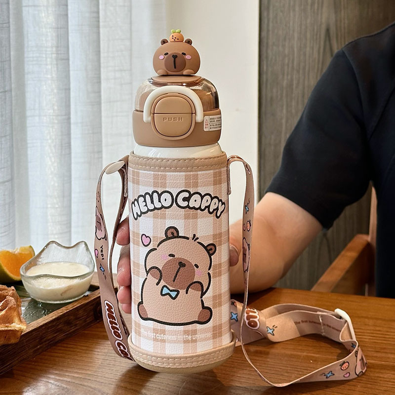 卡皮巴拉儿童保温杯新2025高颜值水杯男女学生幼儿园吸管双饮水杯|undefined