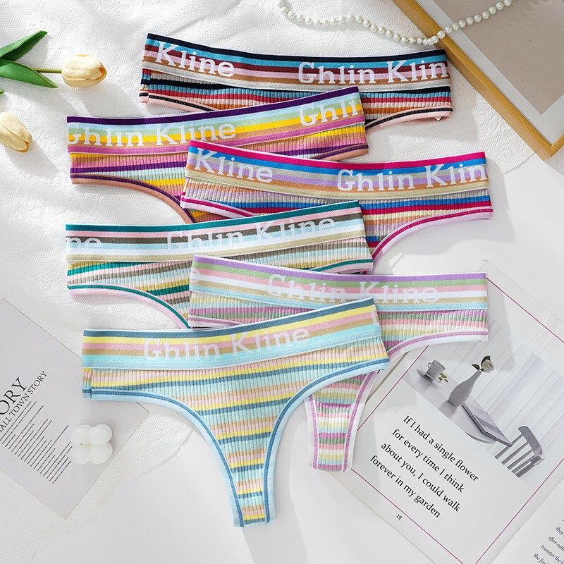 Spice y2k Wide Ribbon Classic Rainbow Striped Women Spot Wholesale Spice High Waist Thong underwear