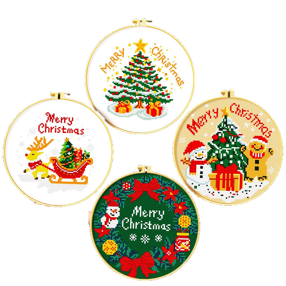 Comercio exterior punto de cruz Navidad venta caliente punto de cruz colección de Navidad cuatro impresión HD punto de cruz pequeña pintura
