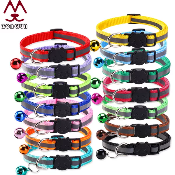 Pet Round Ear Cat Buckle Safety Buckle Detachable Reflective Cat Collar Dog Bell Collar in Stock