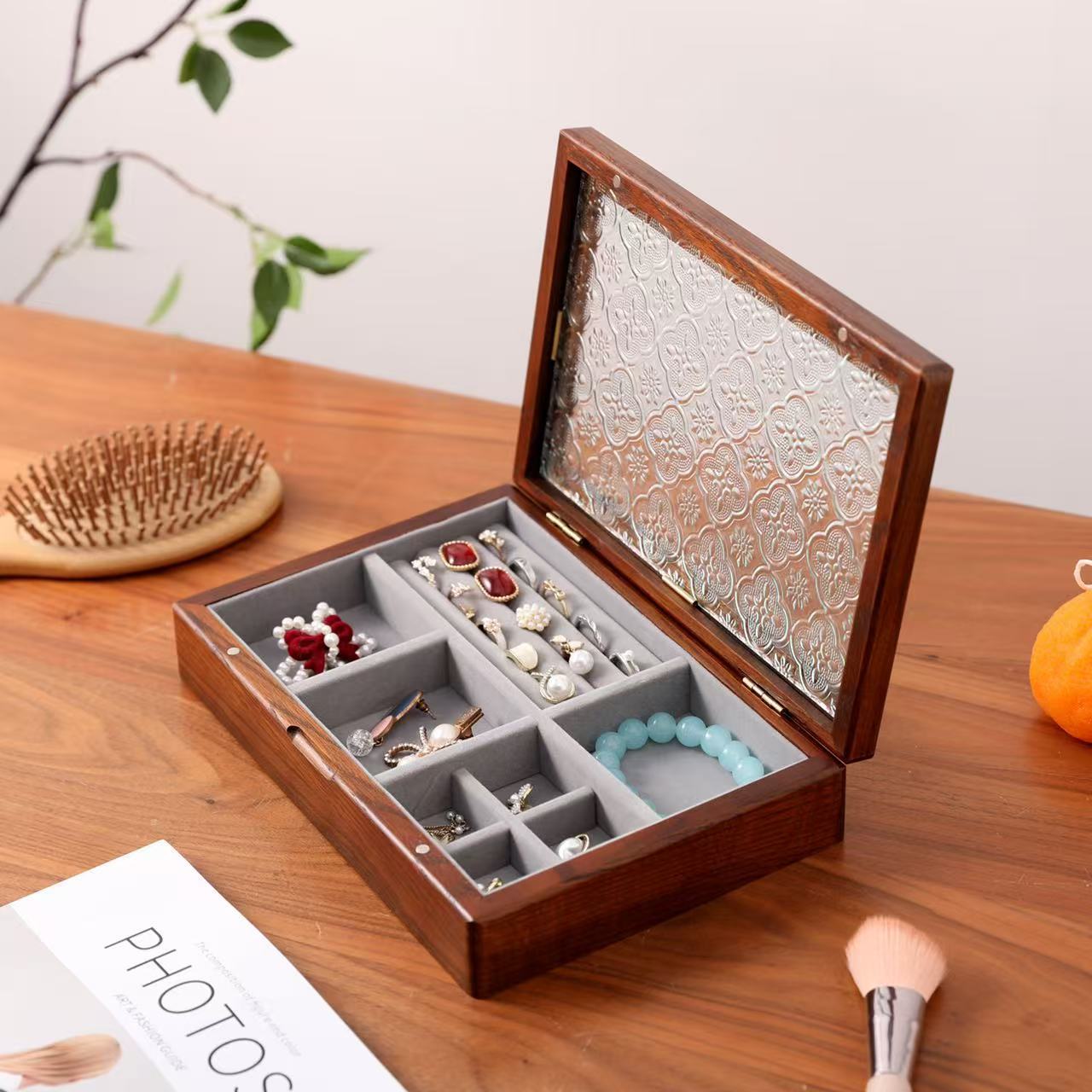 Black Walnut Fine Earrings Jewelry Box Temperament Niche Necklace Solid Wood Jewelry Accompanying Gift Jewelry Storage Box