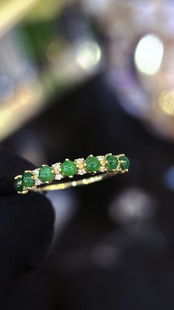 18K Gold Natural High-Quality High-End Jewelry Gemstones 60 Points Beautiful Mujozu Emerald Row Ring Agent One-Click Dropshipping