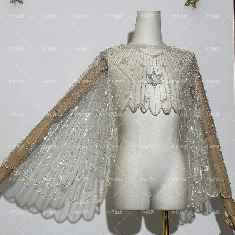 Fashion Yanni Cross-Border Aliexpress New Beaded Diamond Flower Beaded Shawl Blouse Wings Outer Top for Women