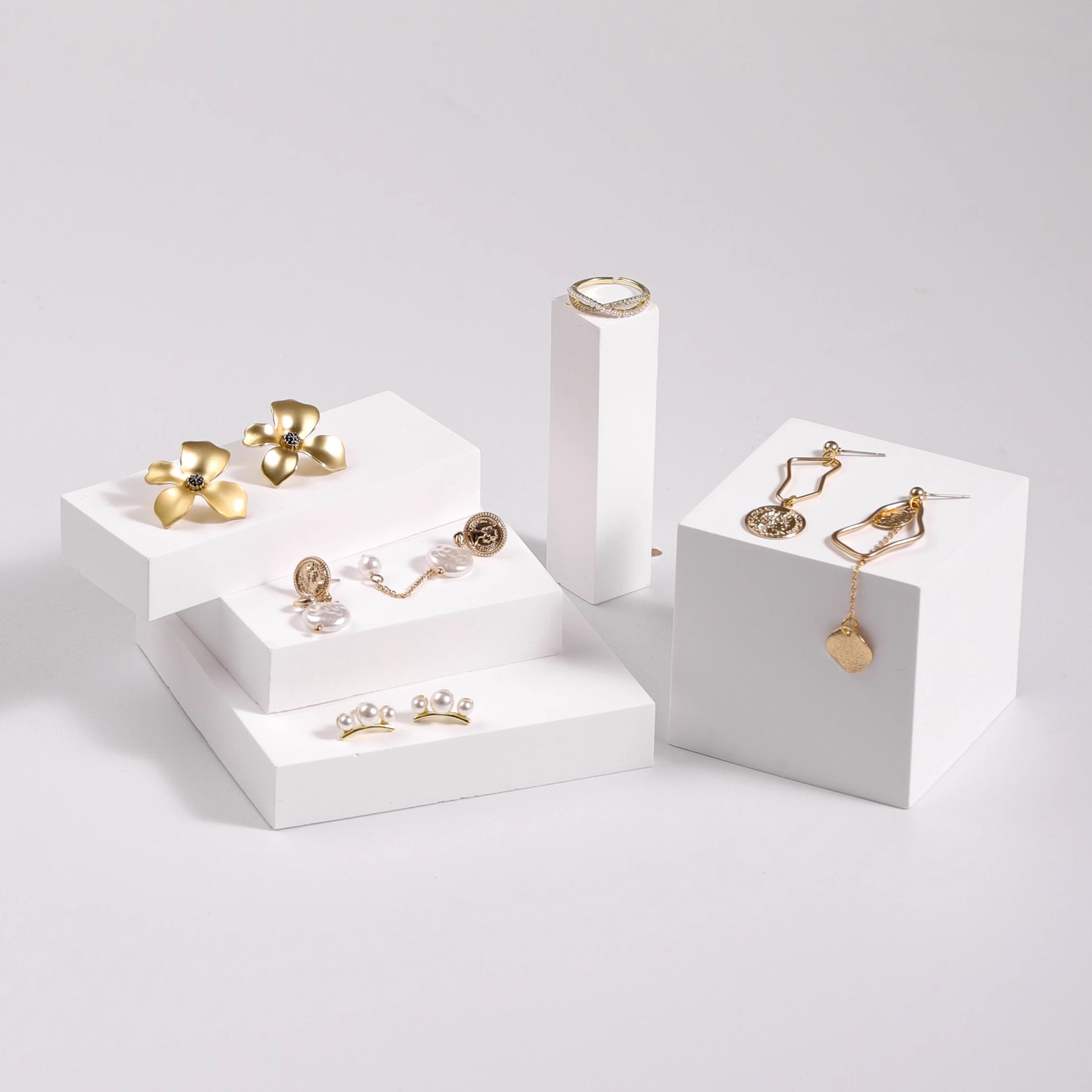 簡約首飾展示架耳環架子飾品陳列底座珠寶拍攝道具方形石膏擺件