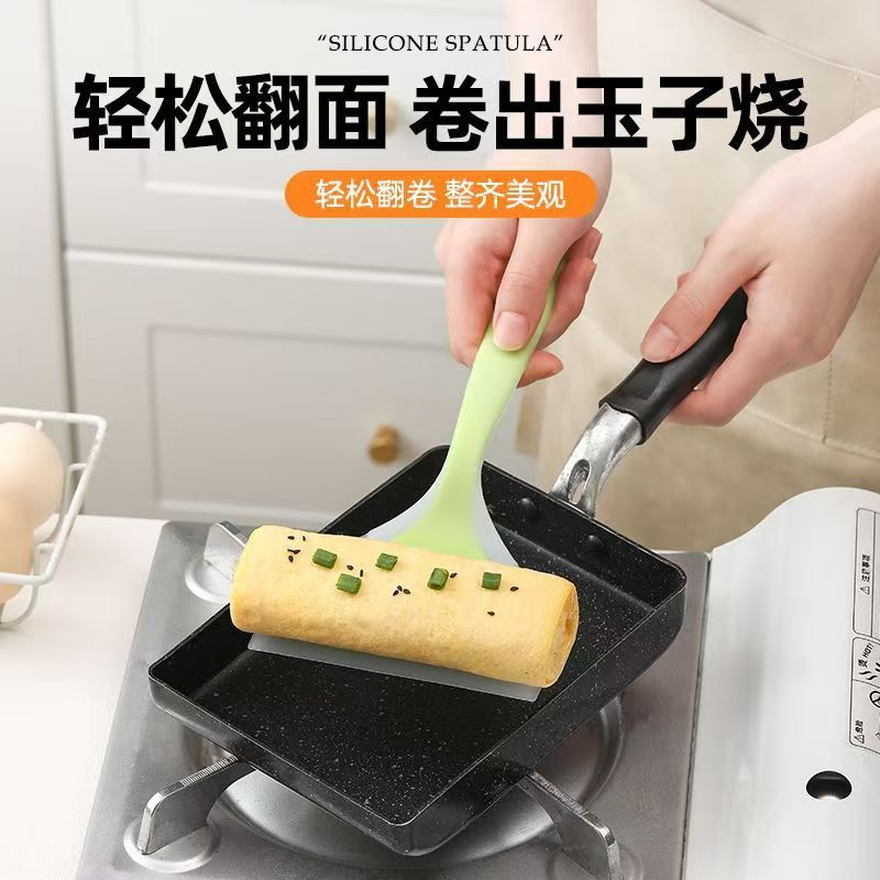 Silikon-Kochmesser hitzebeständig antihaftbeschichtet Pfannenschaber Tamagoyaki-Pfanne Wok-Kochspatel Küchenutensilien Crêpes-Spatel Großhandel Drop-Shipping