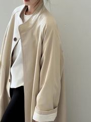 春秋季韩版立领中长款风衣外套女宽松休闲显瘦大衣翻领单排扣上衣