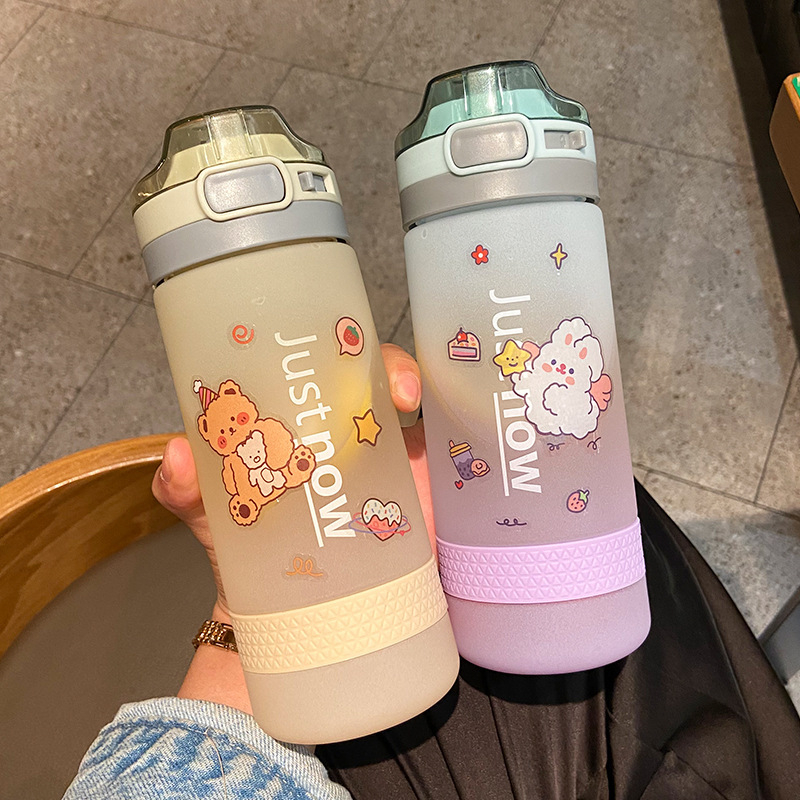 高颜値グラデーションコップ女子夏ins風学生プラスチック転倒防止大容量フロスト携帯ストローコップ|undefined