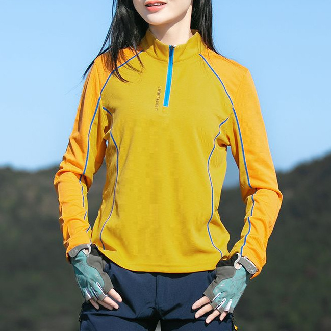 Quick-dry women's t-shirt for spring and summer, with stand-up collar, long sleeves, sweat-absorbent, suitable for outdoor sports, fitness, running, hiking, and trekking Quick-dry women's t-shirt for spring and summer, with stand-up collar, long sleeves, sweat-absorbent, suitable for outdoor sports, fitness, running, hiking, and trekking