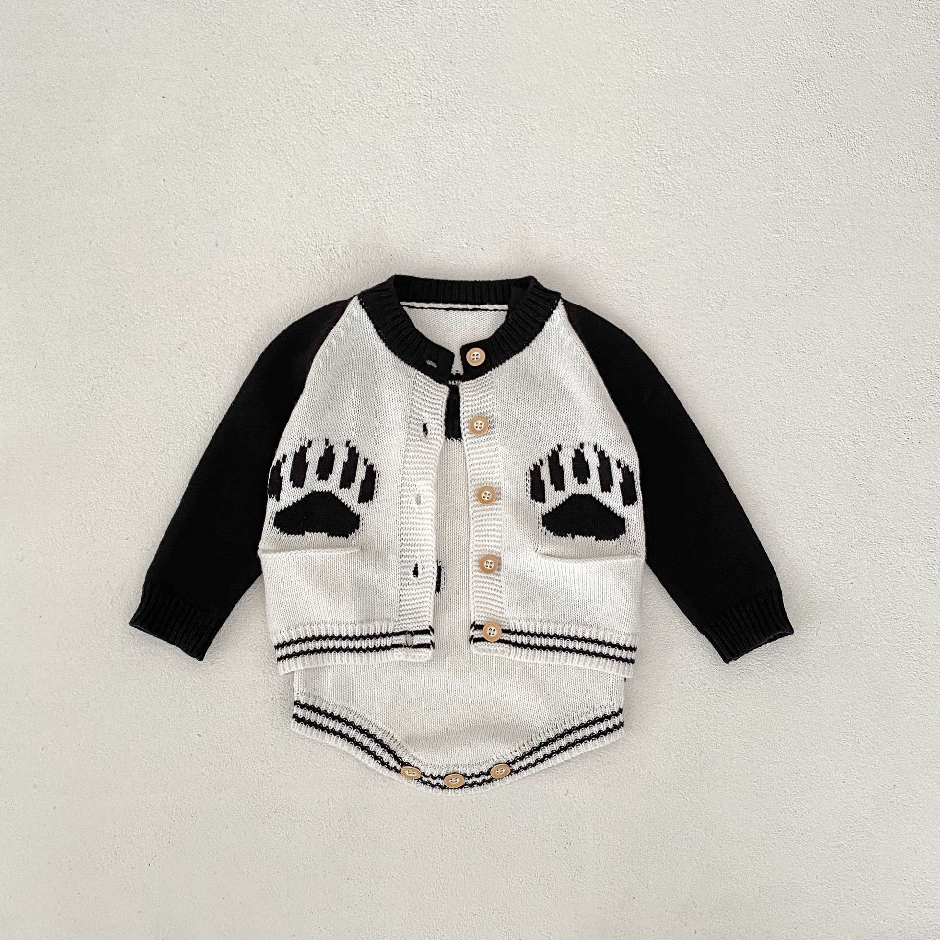 Baba kisgyermek őszi ruhák 2024 férfi és női baba pulóverek panda jacquard kötött hosszú ujjú felső szett_voghion.com