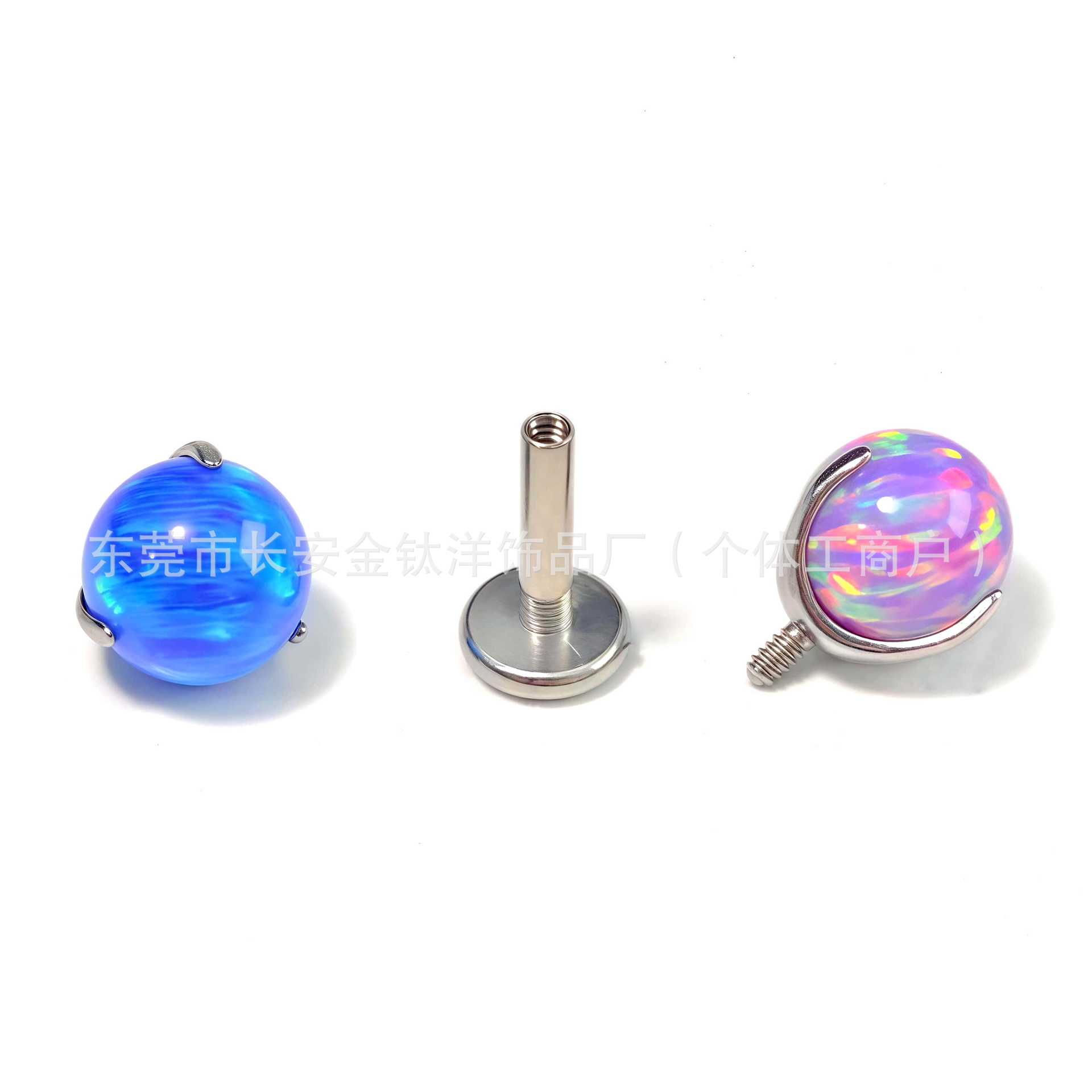F136 Titanium Lip Stud Opal Three-Prong Round Ball Tongue Stud Ear Bone Labret Body Piercing Jewelry detail image 4