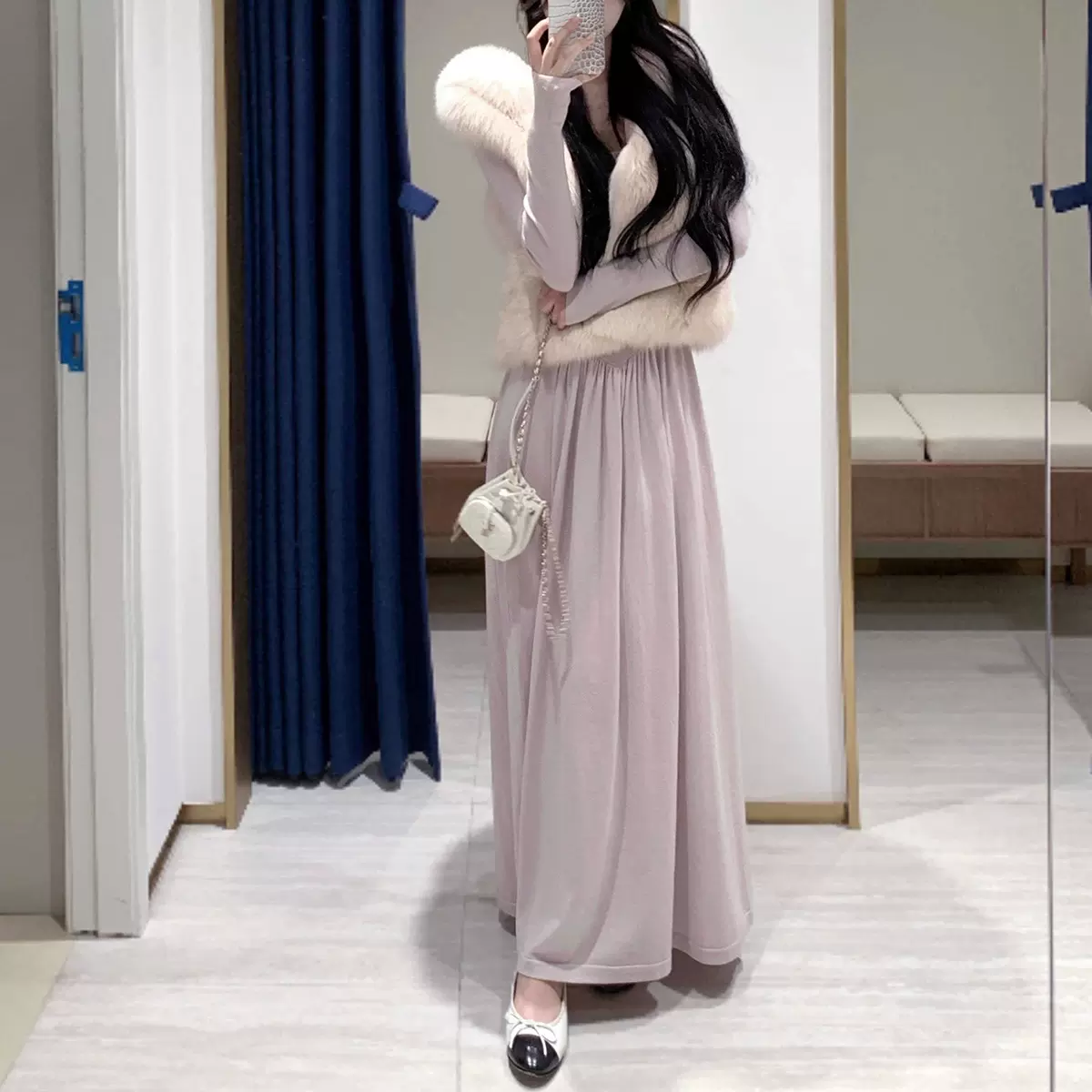 【娇美姐姐】垂又暖!含羊毛大圆领收腰连衣裙内搭伴侣冬打底长裙