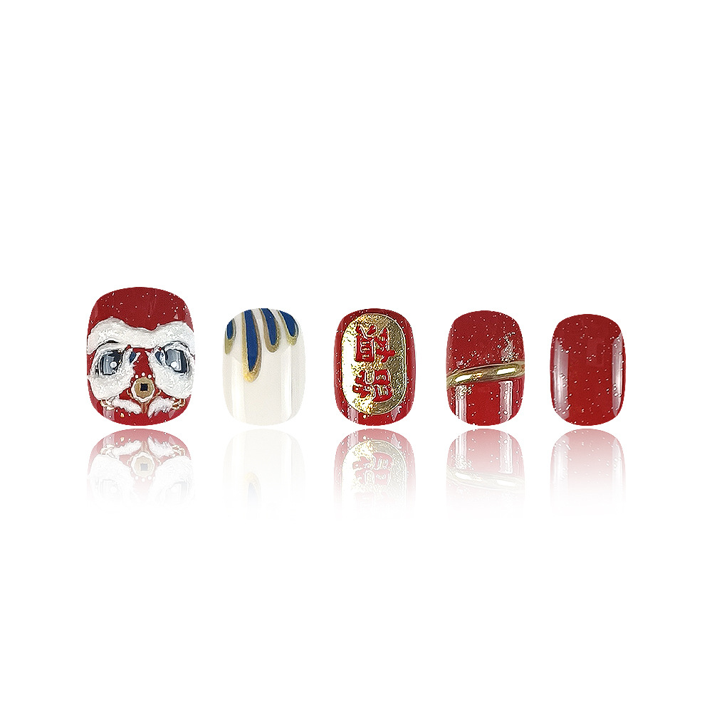 Ventas transfronterizas en caliente 3D manicuras tridimensionales, pestañas de uñas de estilo nacional de león, 10 piezas de exquisitas uñas de vestir de oro.