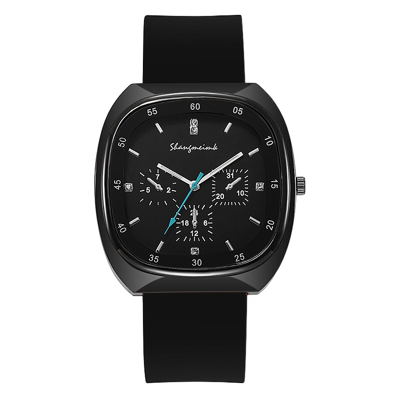 Nuevo reloj de comercio exterior para mujer, moda de tres ojos, diamante, cuarzo cuadrado, cinta de silicona, reloj para estudiante, reloj para mujer