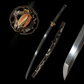 外贸批发铜鞘一体日本刀花纹钢长刀手工打刀大马士革katana未开刃