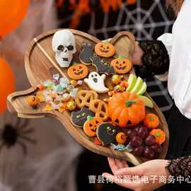 万圣节木制托盘水果甜品摆放餐盘桌面实木装饰多用零食盘派对托盘