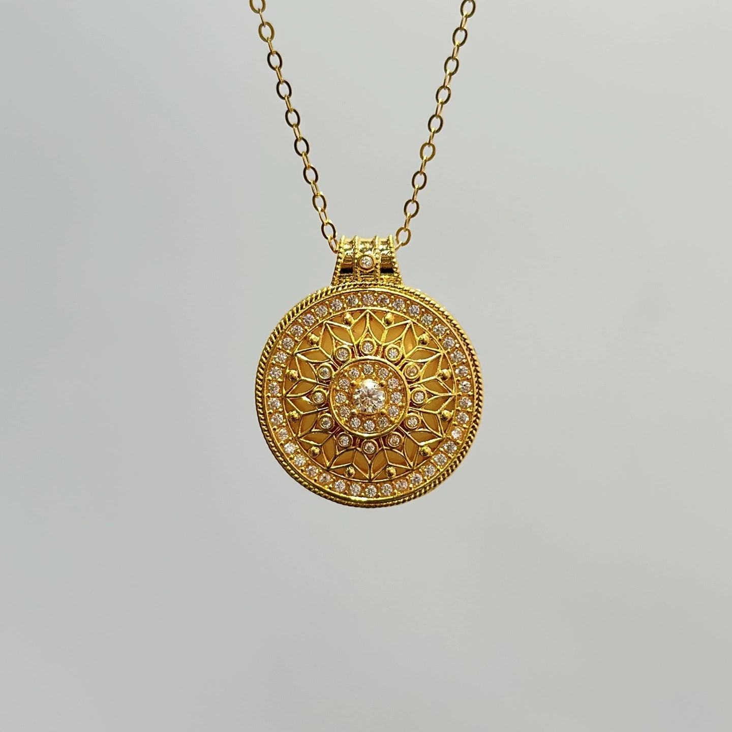 Подвеска-компас из золота 18 карат (Au750) с изображением подсолнуха, розовое золото, роскошная, высококачественная, универсальная цепочка на ключицы