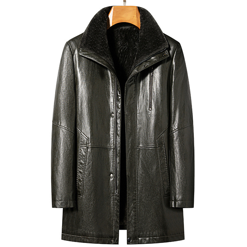 Genuine Leather Jacket Men's Mid-length Coat Thickened Lamb Sheep