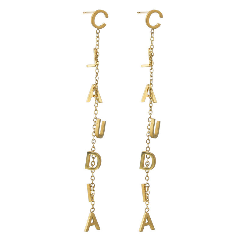 Cross-Border Name Custom-Made Hollow-Out English Letter Welded Chain Earrings and Ear Studs for Women, Personalized Stainless Steel Ear Jewelry Cross-Border Name Custom-Made Hollow-Out English Letter Welded Chain Earrings and Ear Studs for Women, Personalized Stainless Steel Ear Jewelry
