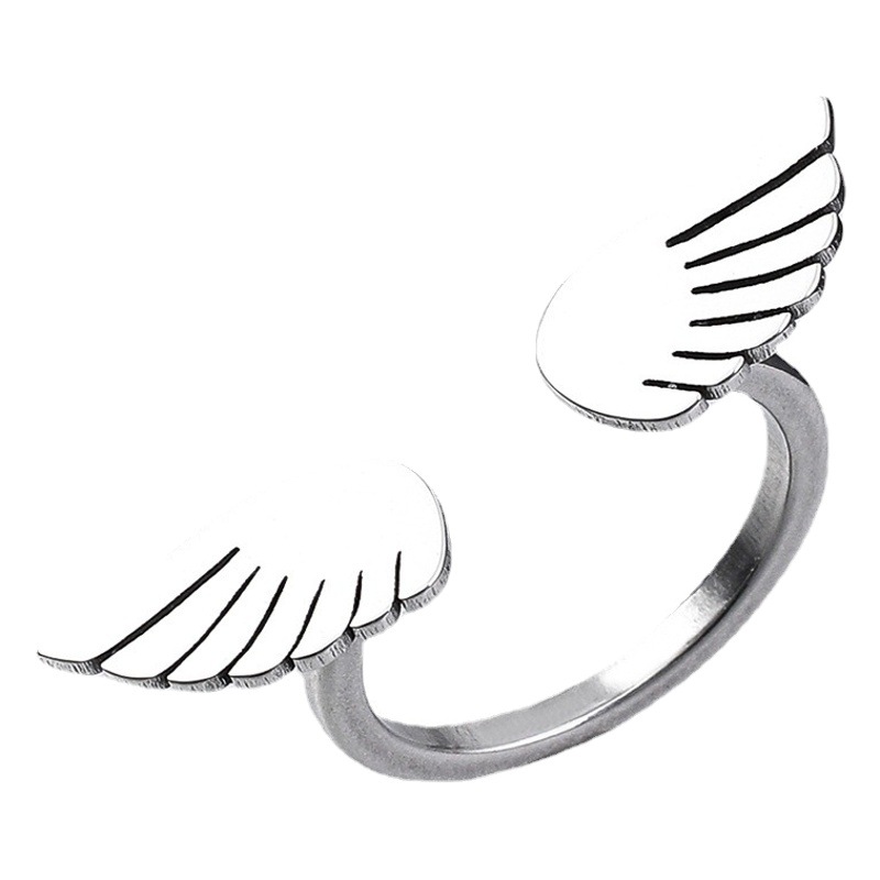 Nueva moda joyería de acero inoxidable alas de Ángel patrón de apertura ajustable creativo anillo de acero de titanio al por mayor