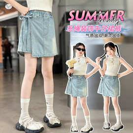 跨境女童牛仔短裤2026夏季新款中大童高腰显瘦A字裙裙裤儿童裤子