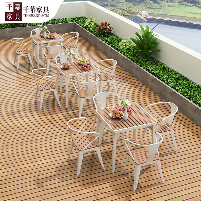 Qianmu American -style industrial wind outdoor plastic wood dining table and chair combination villa garden milk tea shop cafe balcony dining chair