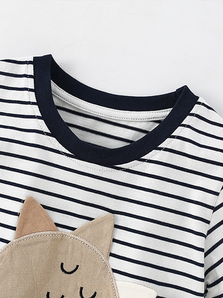 Malwee niño conjunto de rayas de verano nuevo estilo europeo y americano para niños cuello redondo casual pantalones de cintura elásticos de manga corta