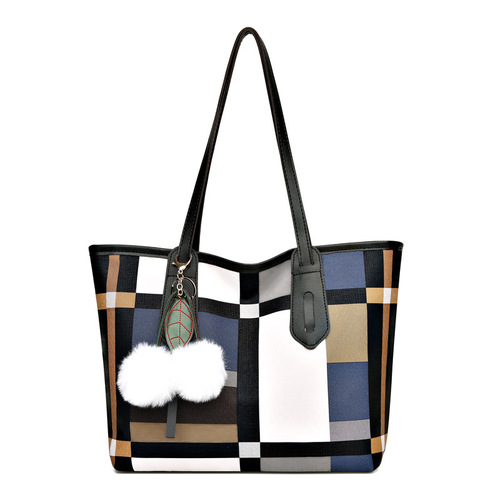 Cross-border new contrasting color shoulder bag, fashionable large-capacity handbag, versatile mother bag, tote bag, dropshipping