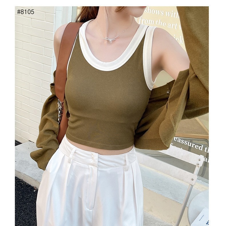 2023 nuevo estilo coreano contraste de color integrado belleza espalda Mujer retro picante chica fija Copa desgaste exterior chaleco a juego con almohadilla en el pecho